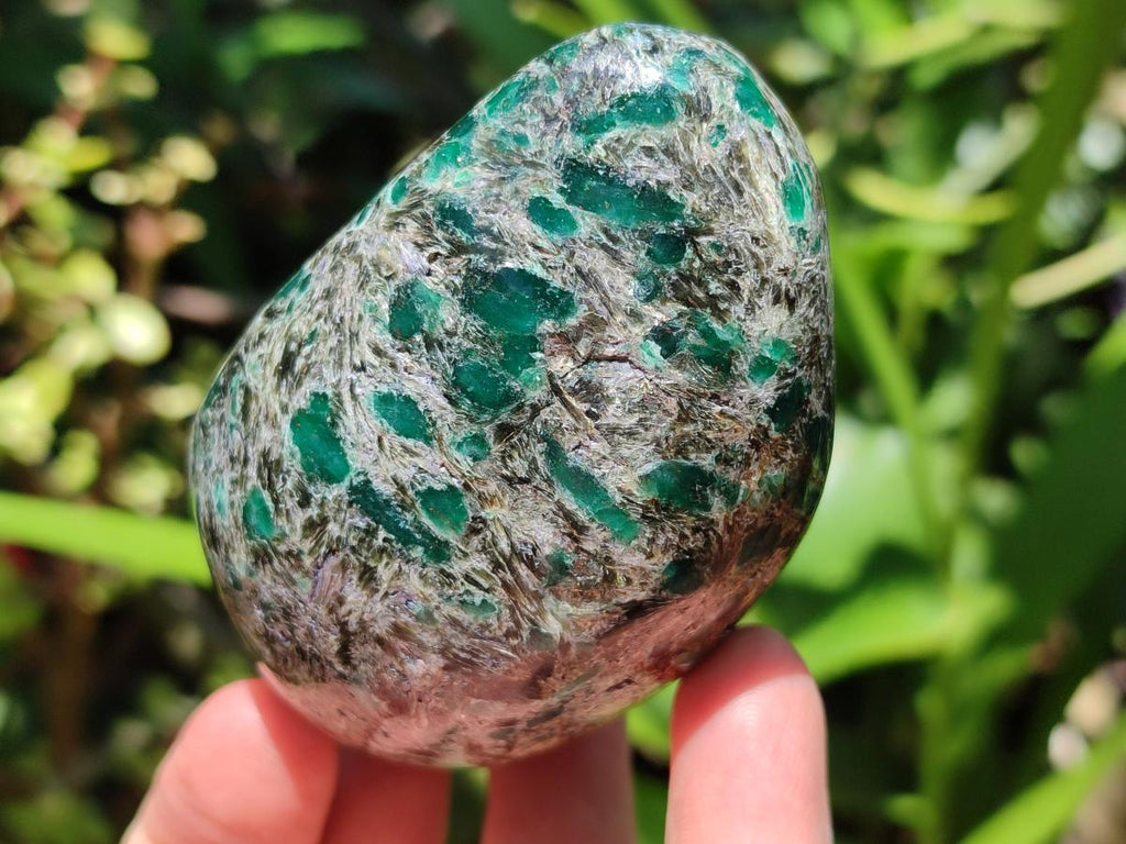 Polished Emerald Mica 'Mutokolite' Standing Free Forms x 3 From Mutoko, Zimbabwe