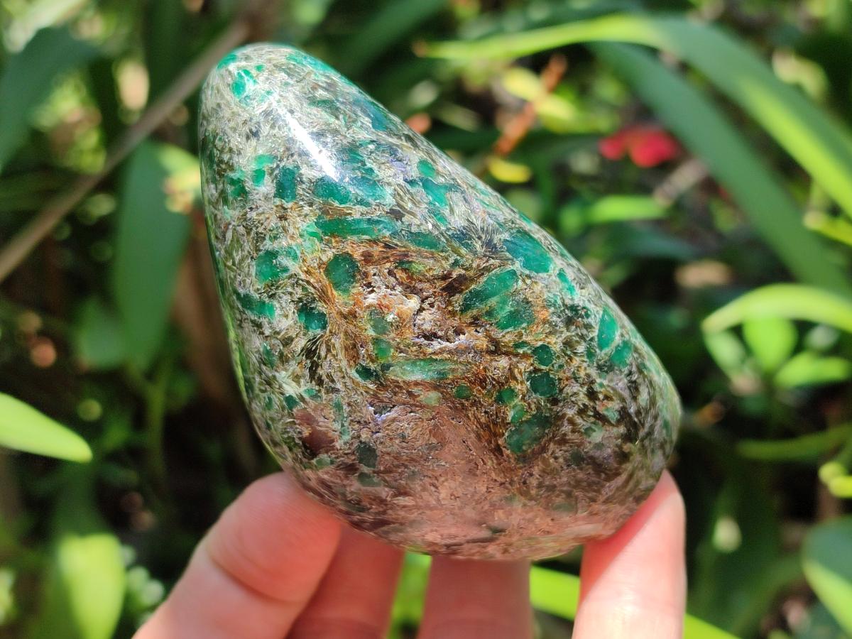 Polished Emerald Mica 'Mutokolite' Standing Free Forms x 3 From Mutoko, Zimbabwe