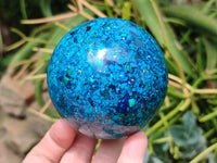 Hand Made Conglomerate Chrysocolla Spheres With Azurite And Malachite x 2 From Congo