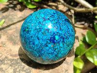 Hand Made Conglomerate Chrysocolla Spheres With Azurite And Malachite x 2 From Congo