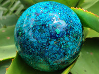 Hand Made Conglomerate Chrysocolla Spheres With Azurite And Malachite x 2 From Congo