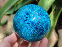 Hand Made Conglomerate Chrysocolla Spheres With Azurite And Malachite x 2 From Congo