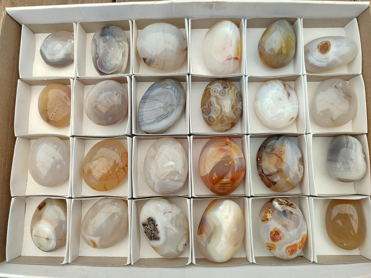 Polished Banded Agate Galets x 24 From Madagascar