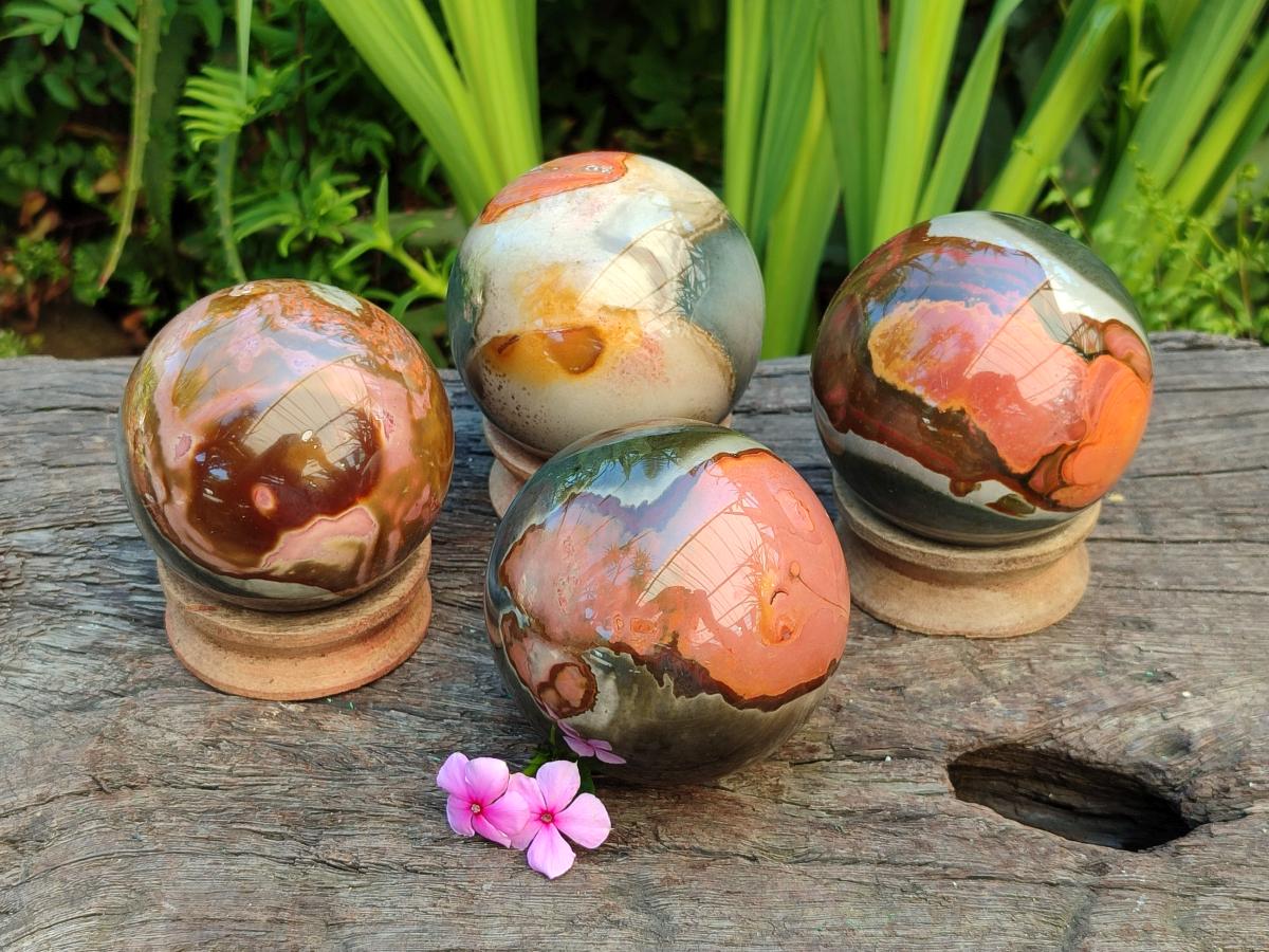 Polished Polychrome Jasper Spheres x 4 From NW Coast, Madagascar