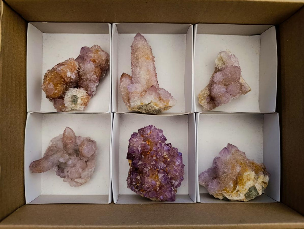 Natural Drusy Amethyst and Ametrine Spirit Clusters x 6 From Boekenhouthoek, South Africa