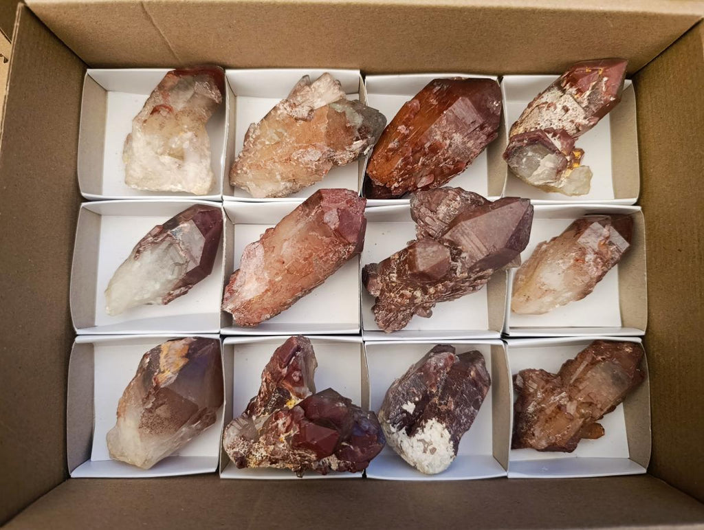 Natural Red Hematoid Quartz Crystals x 12 From Karoi, Zimbabwe