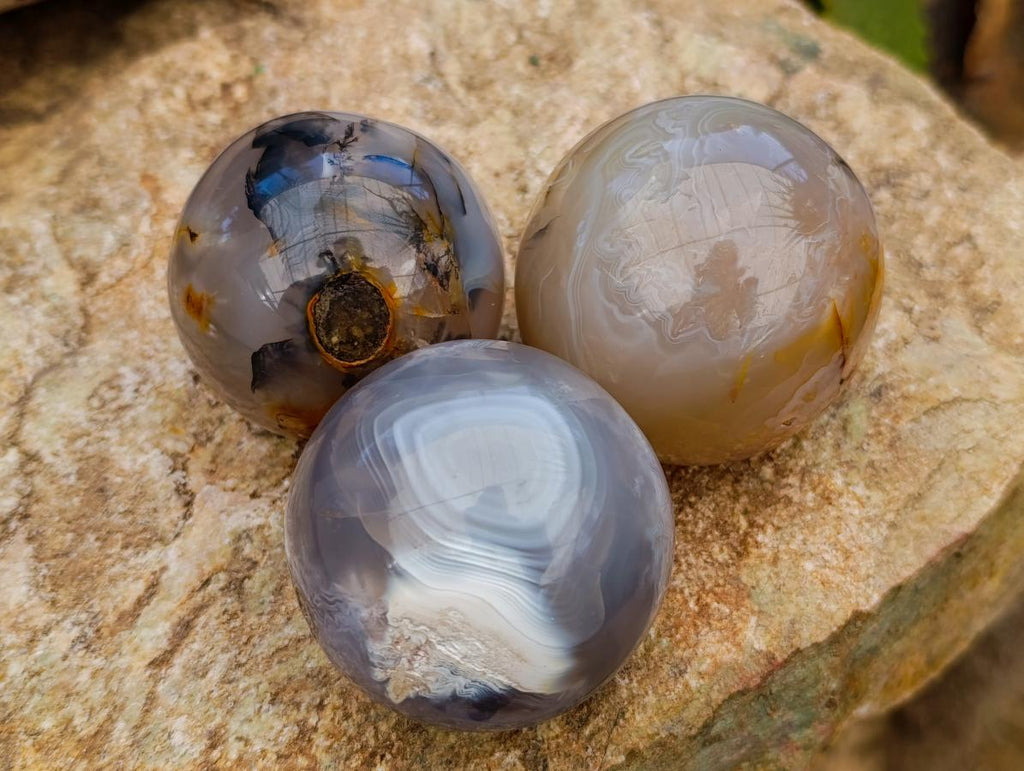 Polished Banded Agate Spheres x 6 From Madagascar