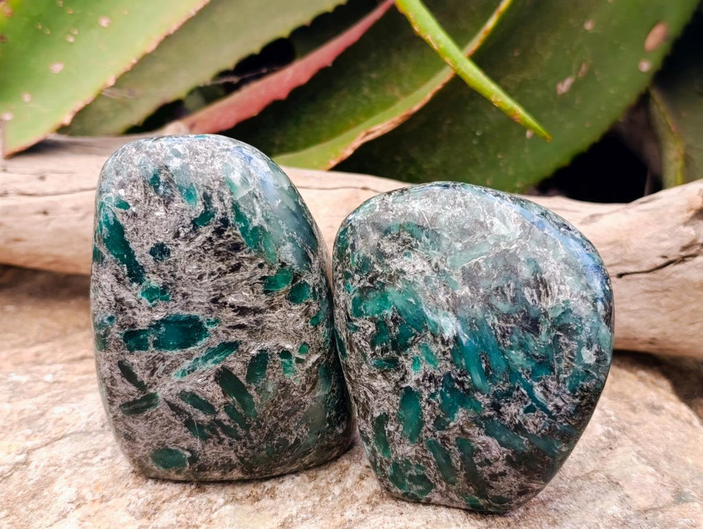 Polished Emerald Mica 'Mutokolite' Standing Free Forms x 2 From Mutoko, Zimbabwe