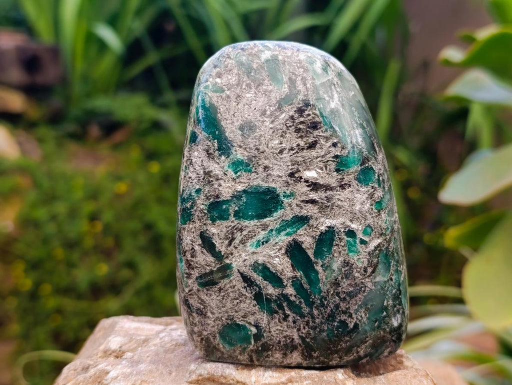 Polished Emerald Mica 'Mutokolite' Standing Free Forms x 2 From Mutoko, Zimbabwe