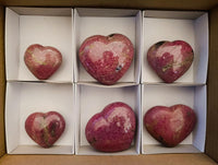 Polished Pink Rhodonite Gemstone Hearts x 6 From Ambindavato, Madagascar