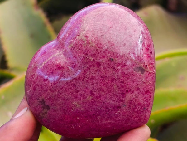 Polished Pink Rhodonite Gemstone Hearts x 6 From Ambindavato, Madagascar