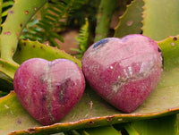 Polished Pink Rhodonite Gemstone Hearts x 6 From Ambindavato, Madagascar