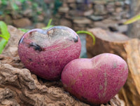 Polished Pink Rhodonite Gemstone Hearts x 6 From Ambindavato, Madagascar