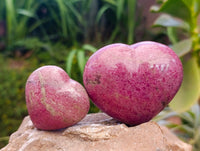 Polished Pink Rhodonite Gemstone Hearts x 6 From Ambindavato, Madagascar