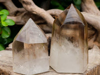 Polished Wispy Smokey Window Quartz Crystals x 7 From Anzojorabe, Madagascar