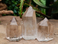 Polished Wispy Smokey Window Quartz Crystals x 7 From Anzojorabe, Madagascar