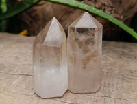 Polished Wispy Smokey Window Quartz Crystals x 7 From Anzojorabe, Madagascar