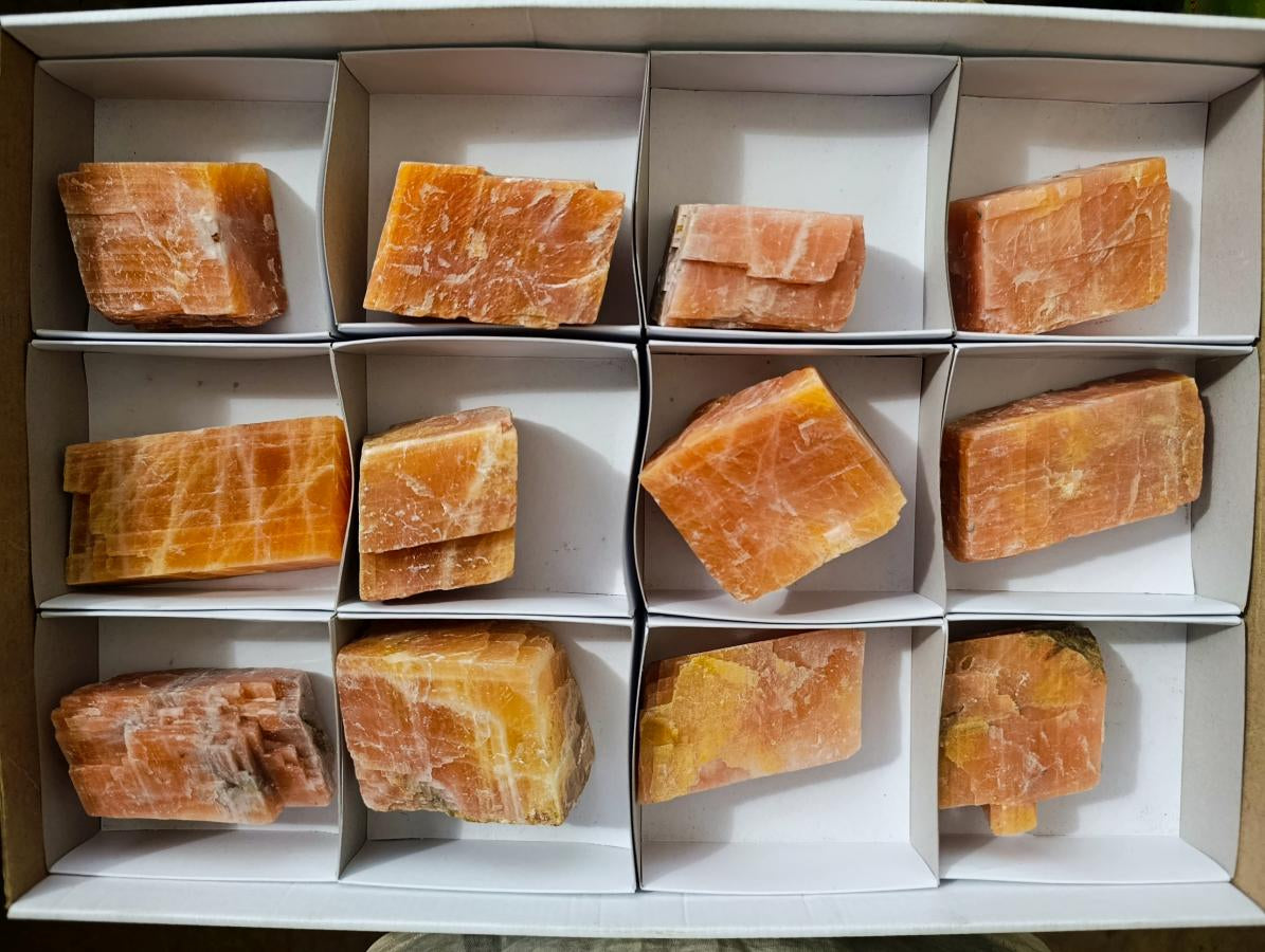 Natural Sunset Orange Calcite Specimens x 12 From Spitzkop, Namibia