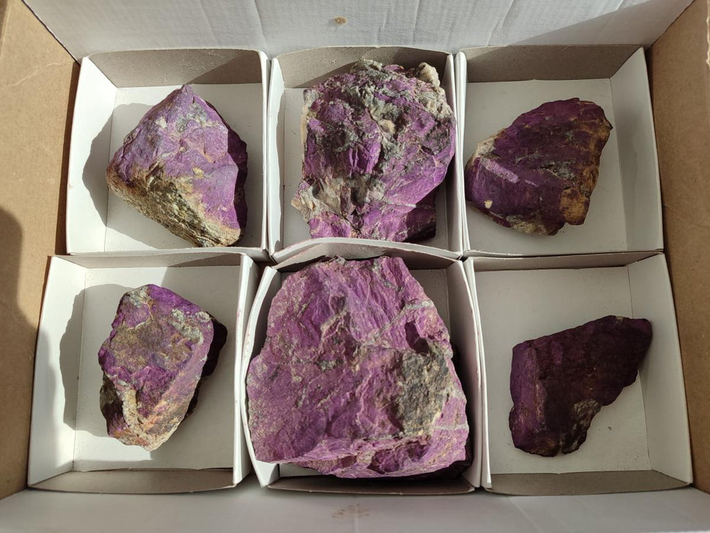 Natural Metallic Cobbed Purpurite Specimens x 6 From Erongo, Namibia