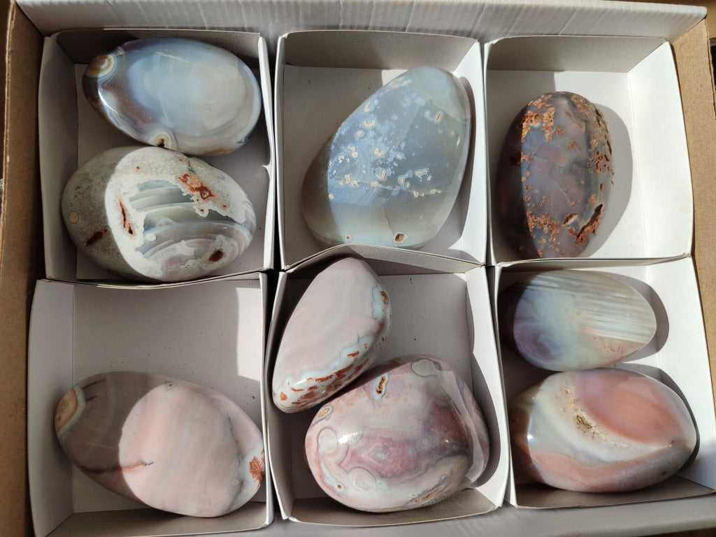 Polished Pink Shashe River Agate Galets x 9 From Shashe River, Zimbabwe - Toprock Gemstones and Minerals 