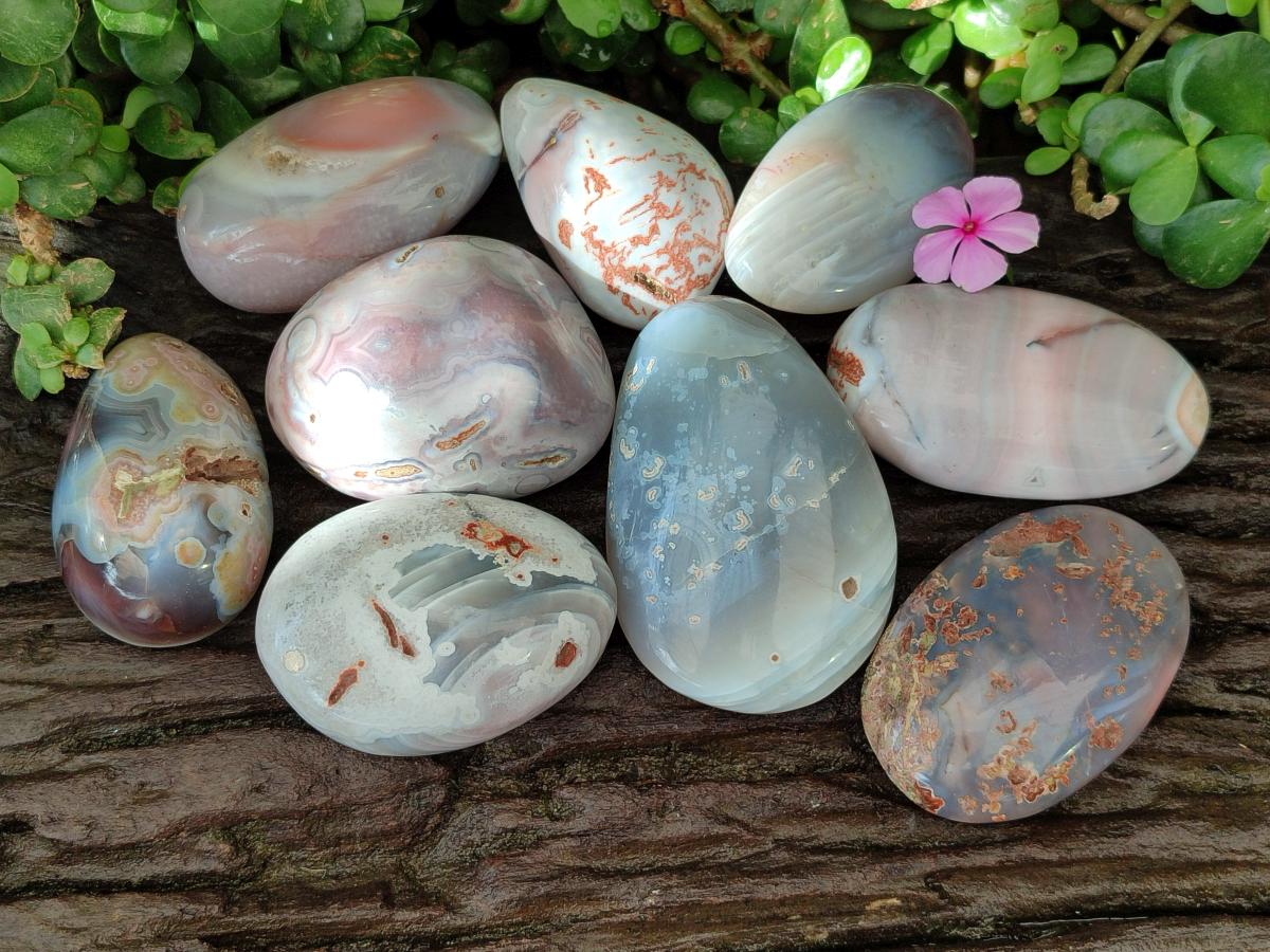 Polished Pink Shashe River Agate Galets x 9 From Shashe River, Zimbabwe - Toprock Gemstones and Minerals 