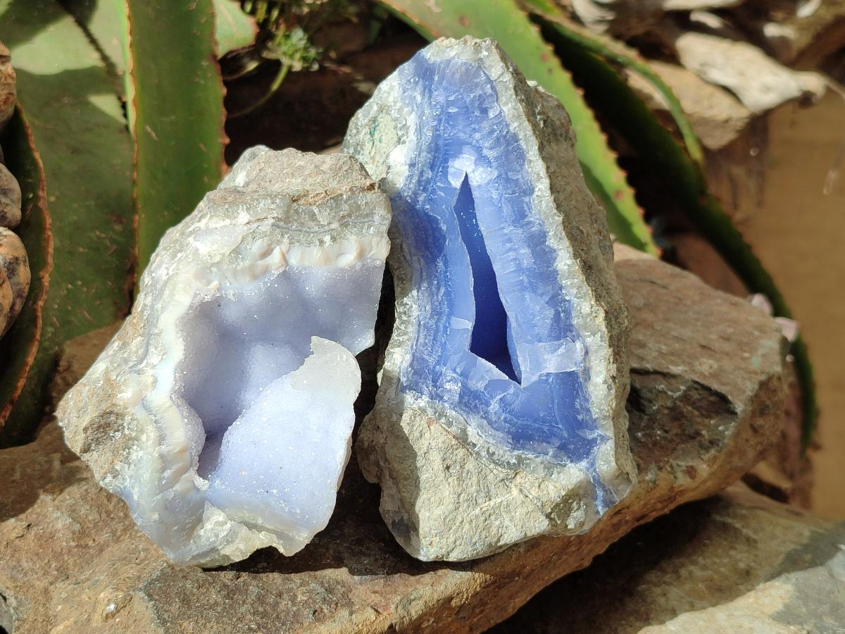 Natural Blue Lace Agate Geode and Vug Specimens x 3 From Nsanje, Malawi