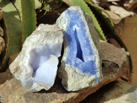 Natural Blue Lace Agate Geode and Vug Specimens x 3 From Nsanje, Malawi