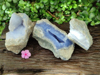 Natural Blue Lace Agate Geode and Vug Specimens x 3 From Nsanje, Malawi