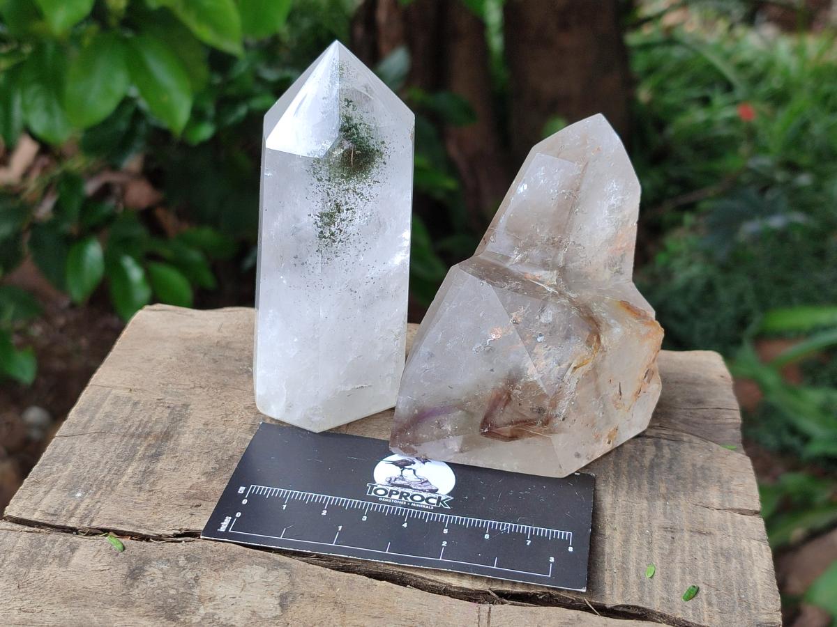 Polished Mixed Inclusion Quartz Crystals x 3 From Madagascar