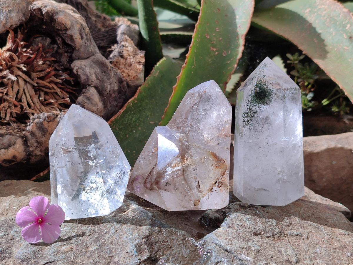 Polished Mixed Inclusion Quartz Crystals x 3 From Madagascar