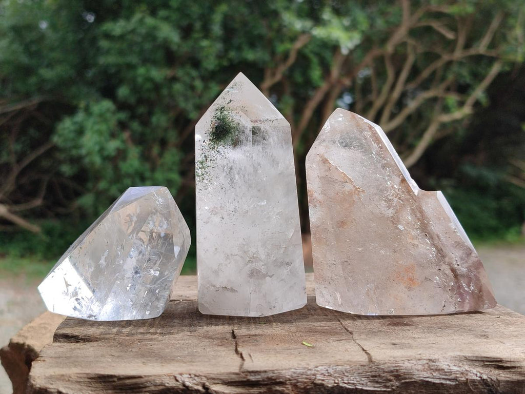 Polished Mixed Inclusion Quartz Crystals x 3 From Madagascar