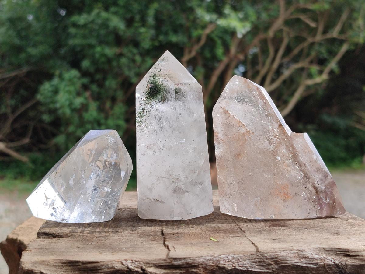 Polished Mixed Inclusion Quartz Crystals x 3 From Madagascar