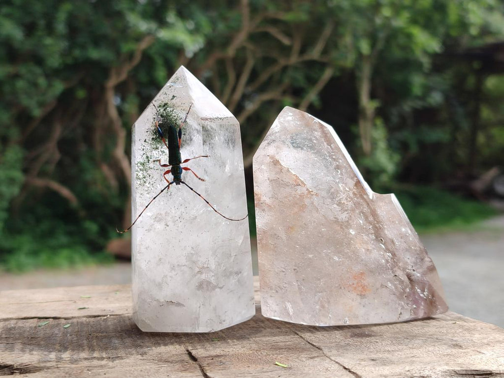 Polished Mixed Inclusion Quartz Crystals x 3 From Madagascar