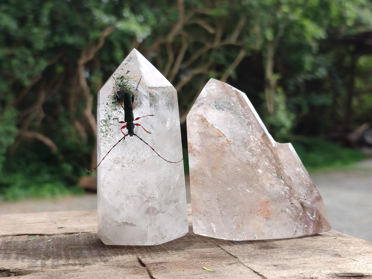 Polished Mixed Inclusion Quartz Crystals x 3 From Madagascar