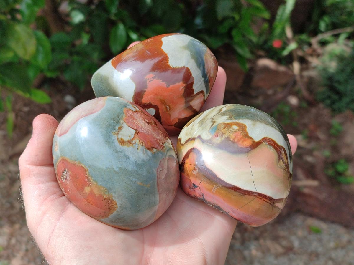 Polished On One Side Polychrome Jasper Nodules x 6 From NW Coast, Madagascar