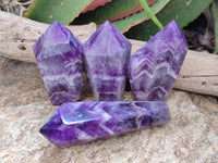 Polished Chevron Amethyst Crystals x 4 From Zambia