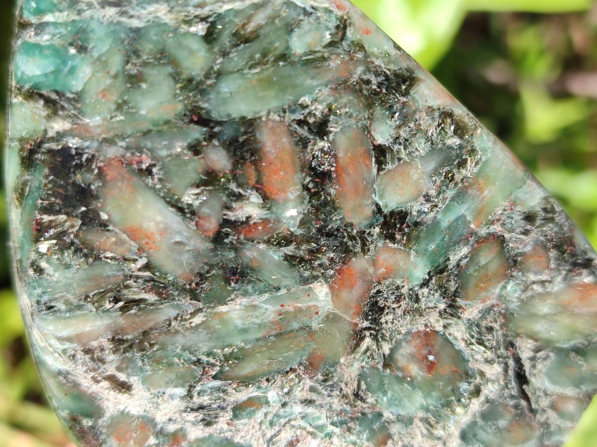 Polished Emerald Mica 'Mutokolite' Standing Free Forms x 3 From Mutoko, Zimbabwe