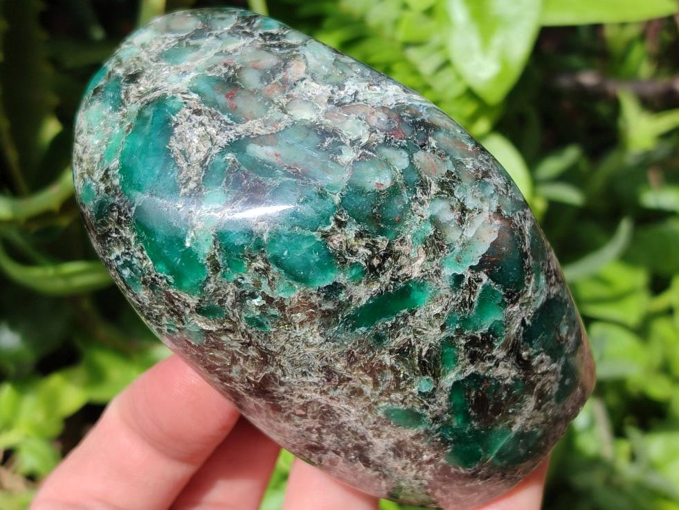Polished Emerald Mica 'Mutokolite' Standing Free Forms x 3 From Mutoko, Zimbabwe