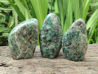 Polished Emerald Mica 'Mutokolite' Standing Free Forms x 3 From Mutoko, Zimbabwe