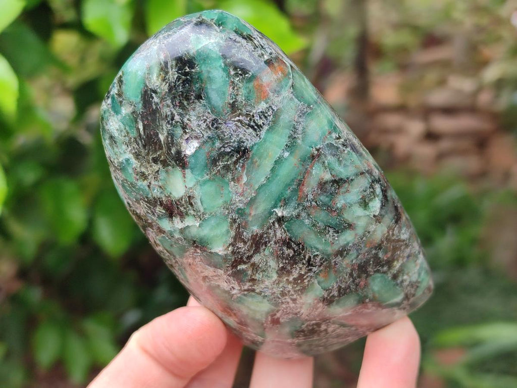 Polished Emerald Mica 'Mutokolite' Standing Free Forms x 3 From Mutoko, Zimbabwe