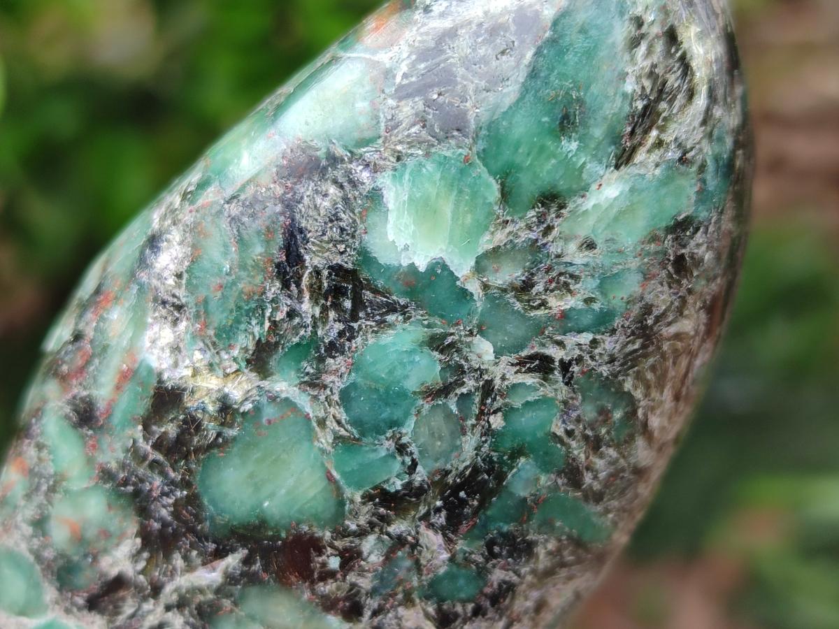 Polished Emerald Mica 'Mutokolite' Standing Free Forms x 3 From Mutoko, Zimbabwe