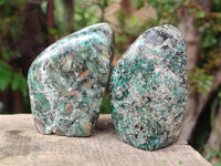 Polished Emerald Mica 'Mutokolite' Standing Free Forms x 3 From Mutoko, Zimbabwe