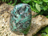 Polished Emerald Mica 'Mutokolite' Standing Free Forms x 3 From Mutoko, Zimbabwe