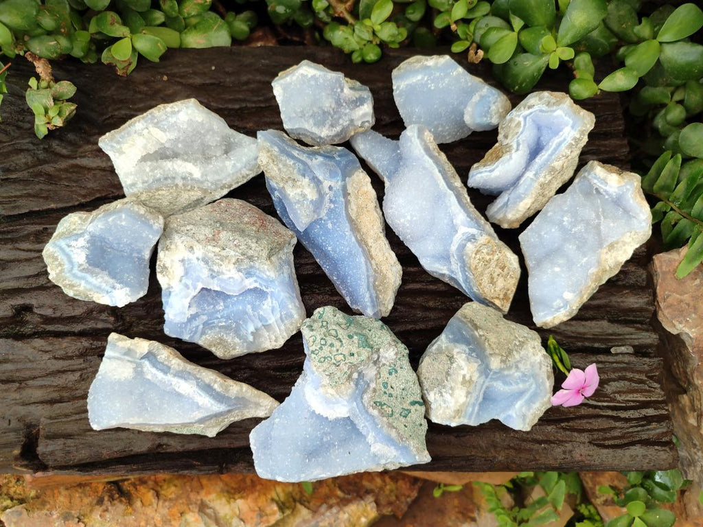 Natural Blue Lace Agate Geode Specimens x 12 From Nsanje, Malawi