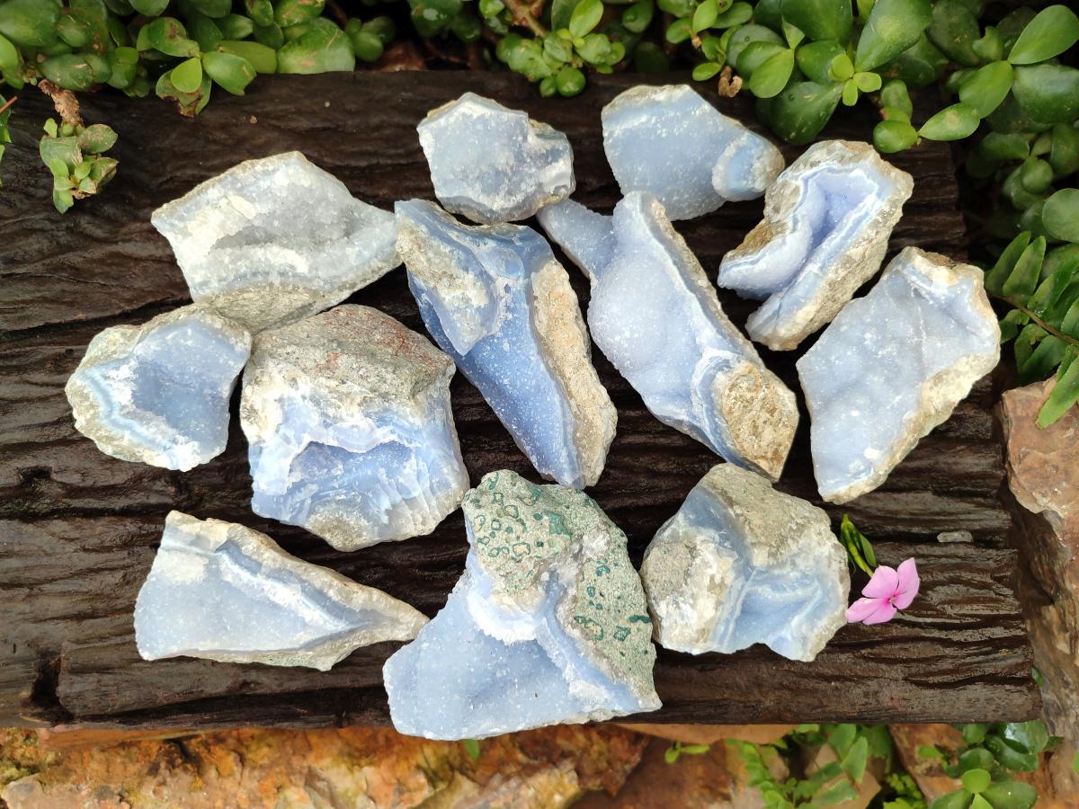 Natural Blue Lace Agate Geode Specimens x 12 From Nsanje, Malawi