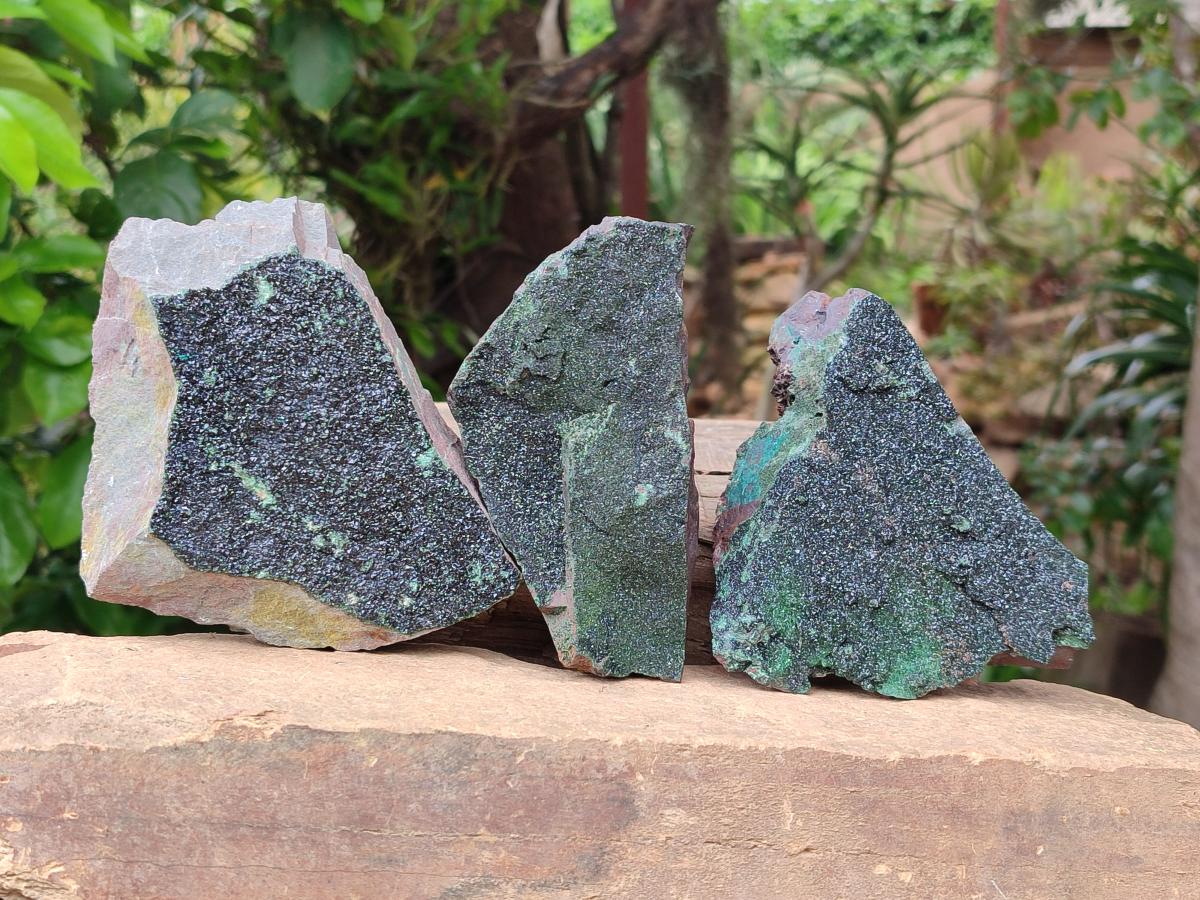 Natural Libethenite Crystals On Dolomite Matrix Specimens x 3 From Shituru, Congo