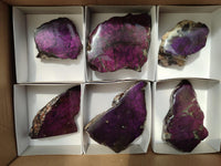 Polished On One Side Metallic Purpurite Specimens x 6 From Erongo, Namibia