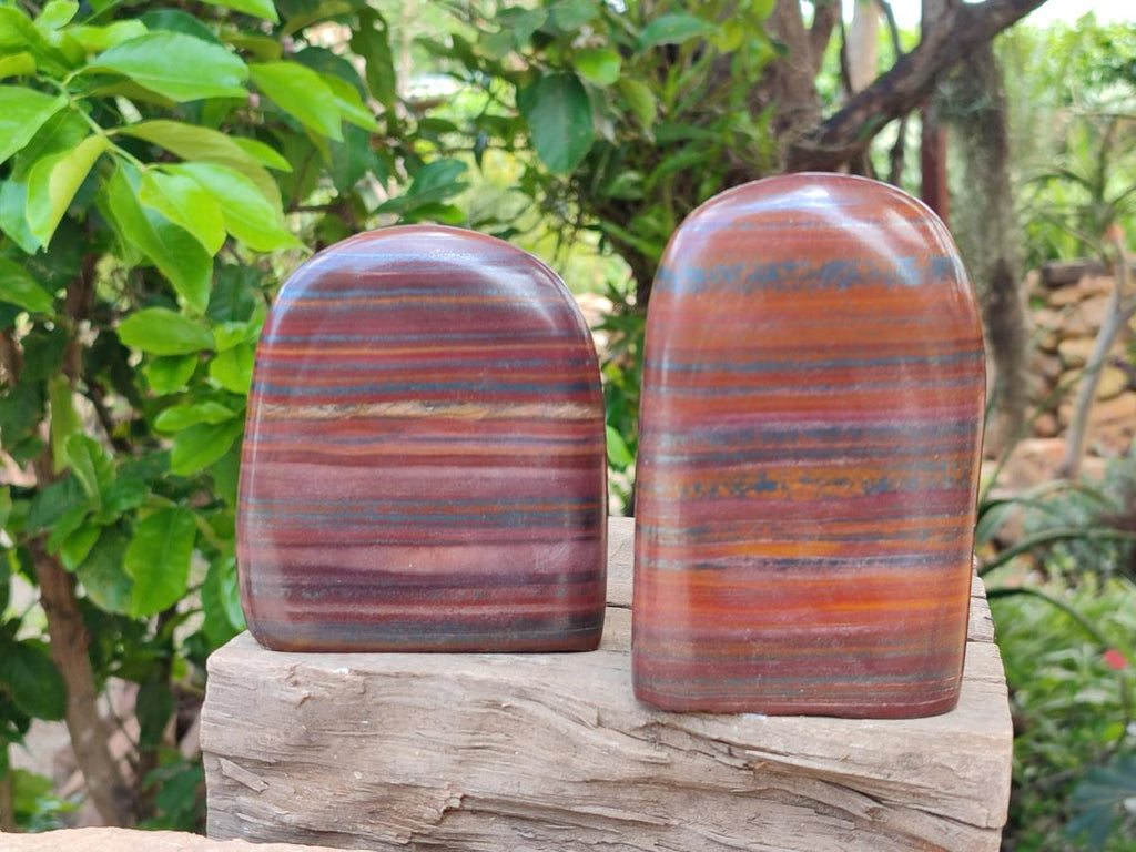 Polished Banded Tiger Iron Standing Free Forms x 3 From South Africa