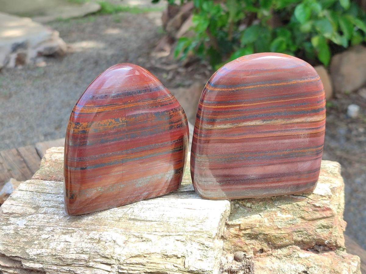 Polished Banded Tiger Iron Standing Free Forms x 3 From South Africa