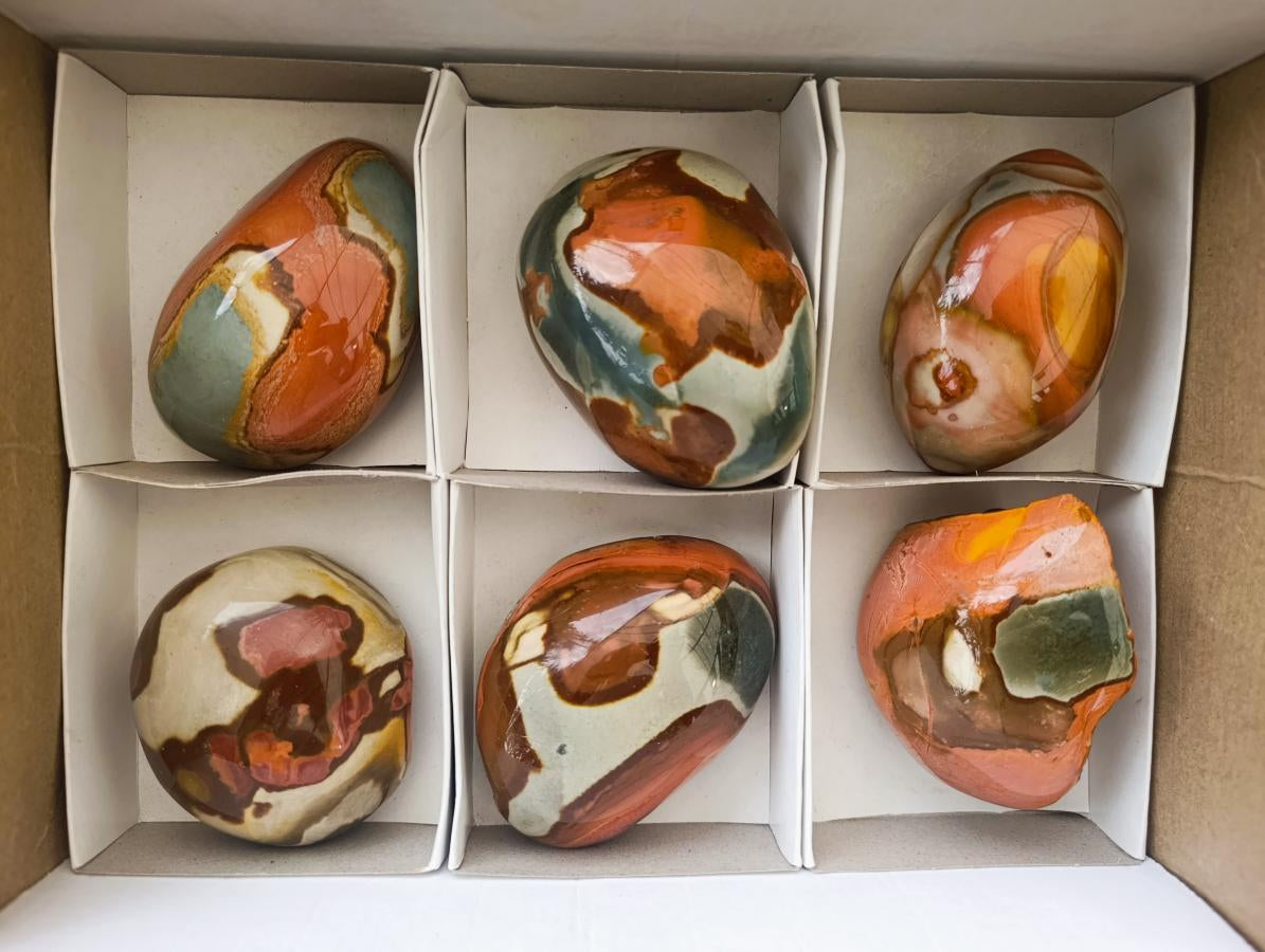 Polished On One Side Polychrome Jasper Nodules x 6 From NW Coast, Madagascar